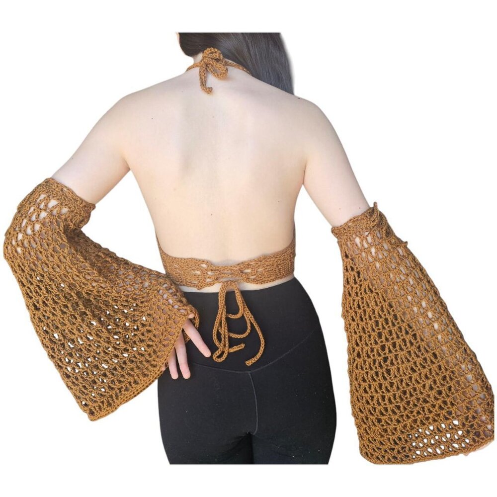 🧶 Handmade Crochet Halter‎ Top + Mesh Sleeves Set 🧶 - Picture 4 of 5